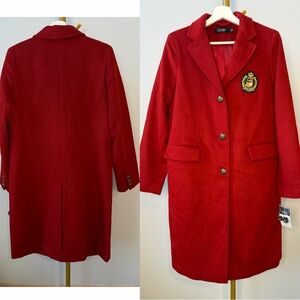 Lauren Ralph Lauren Red Wool Blend Crest Emblem Coat Womens Size 10 NWT $300
